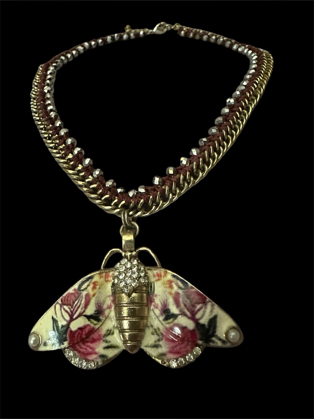 Very Rare Vintage Betsey Johnson Moth Pendant Necklace